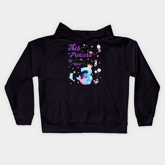 This Princess Is Now Three Years Old 3rd Girl Cute Birthday Kids Hoodie by AimArtStudio